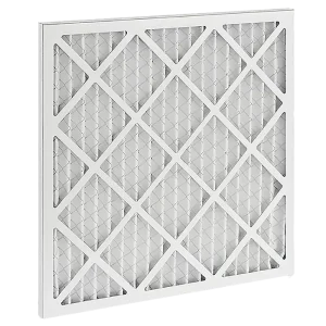 White pleated air filter with a diamond grid design, viewed at an angle. The filter conveys a sense of cleanliness and efficiency in air purification.