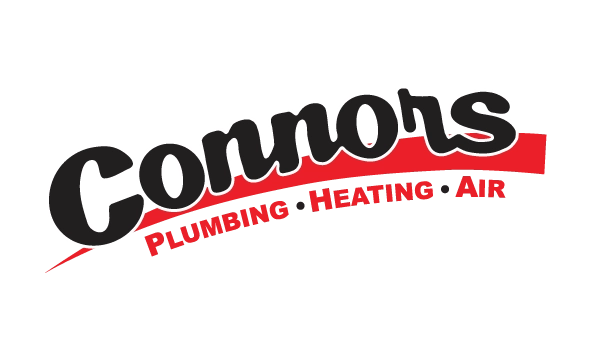 Stylized logo with Connors in bold black script atop a red underline. Below, in smaller red print, are the words Plumbing Heating Air.