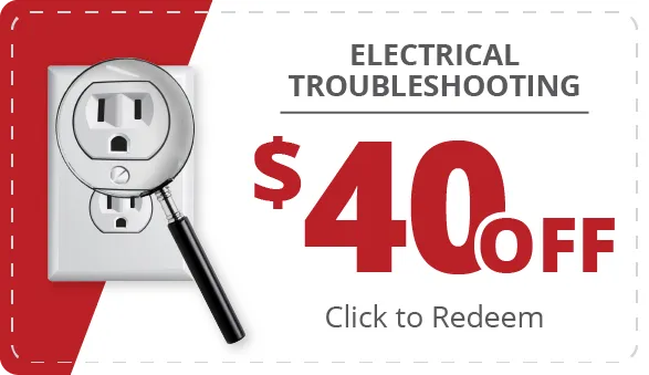 image of a coupon for $40 off for electrical troubleshooting. click to redeem