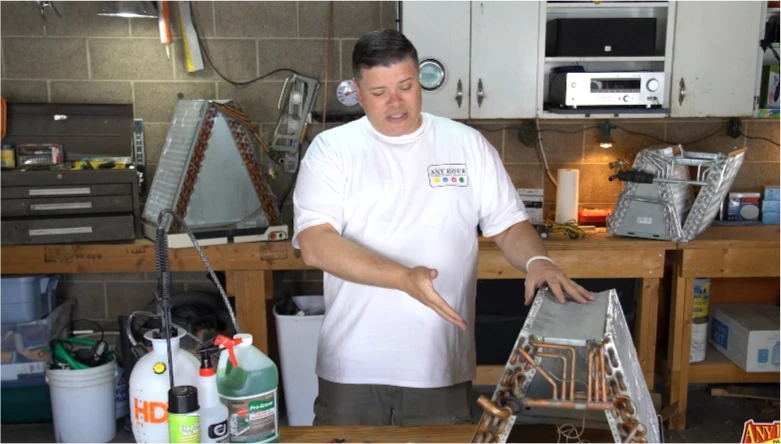 Mike teaches how to clean an AC Evaporator coil for a youtube video