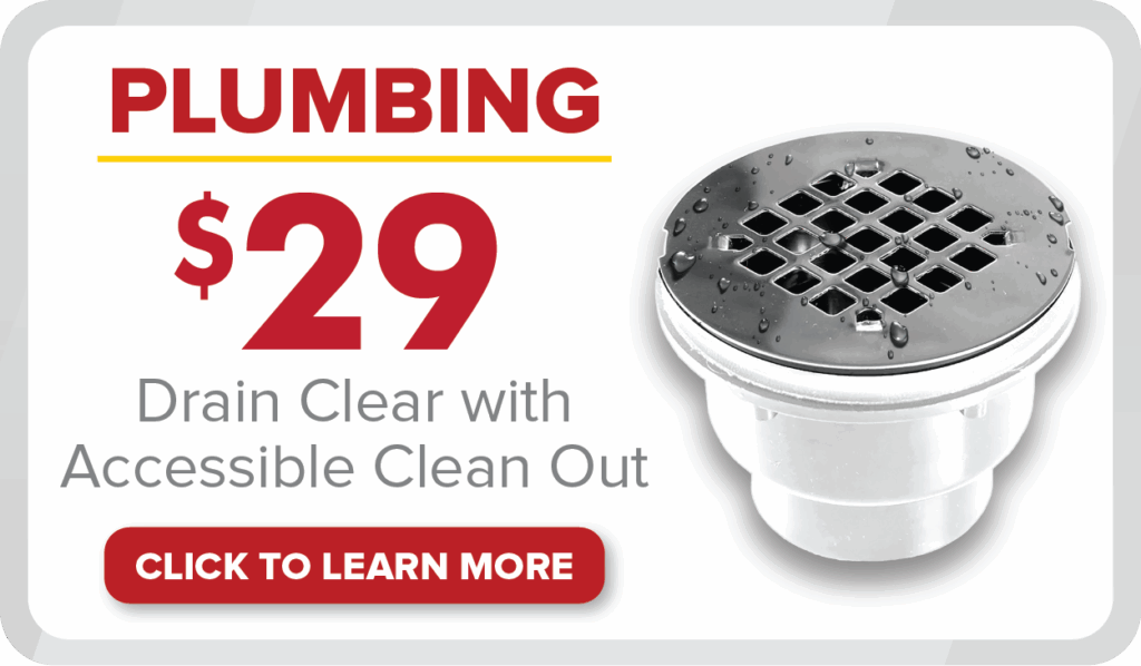 %Focuskw% | Any Hour Services Ad with text: “PLUMBING $29 Drain Clear with Accessible Clean Out” and image of a metal floor drain. Red button reads “Click to Learn More.” Don’t miss our December 2024 Promotions for extra savings!.