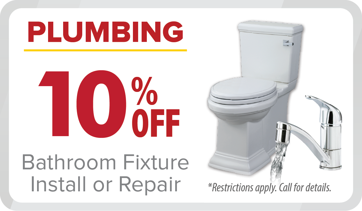 Take advantage of our February 2025 Promotions—get 10% off plumbing services for bathroom fixture installation or repair, including toilets and faucets. Restrictions apply.