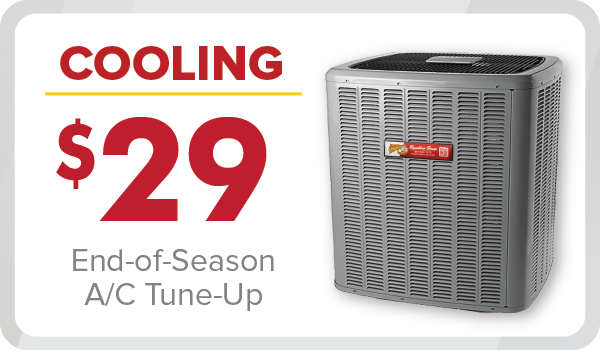 %Imagetitle% | Any Hour Services Take advantage of our November 2024 promotions with a $29 end-of-season A/C tune-up, showcased by a large outdoor air conditioning unit on the right.