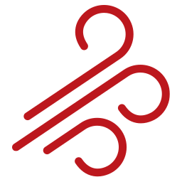 Red icon of three curved lines with loops, resembling stylized wind or air movement, on a transparent background—perfect for highlighting June 2025 Promotions in your marketing materials.
