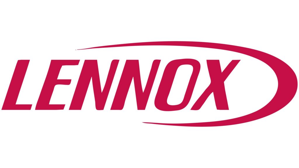 The red "LENNOX" logo features bold capitals and a curved line under the "X," displayed on a crisp white background.