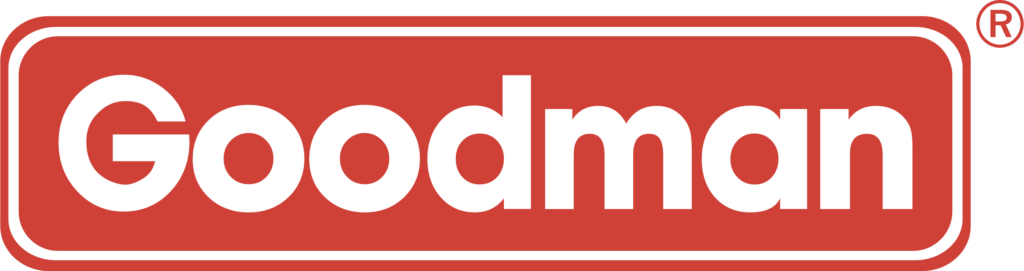 The Goodman logo appears in white text on a bold red background with a white border, featuring the registered trademark symbol.