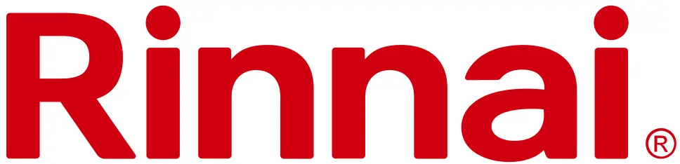 The Rinnai logo appears in bold red letters against a white background, representing quality equipment used by Any Hour Services.