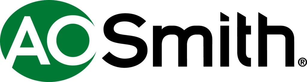 AO Smith logo showcasing "AO" in white inside a green circle, next to bold black "Smith," representing quality Any Hour Services trusts.