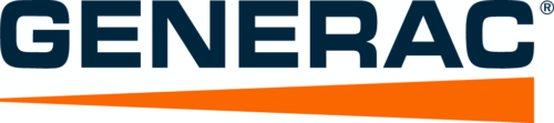 The Generac logo displays the company name in bold, dark blue uppercase letters with an orange triangular swoosh below.