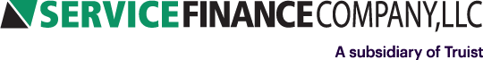 The Service Finance Company, LLC logo features green and black text and emphasizes the wide range of finance options available to Any Hour Services’ customers. Below, the phrase "A subsidiary of Truist" appears in purple, reinforcing reliability and partnership.